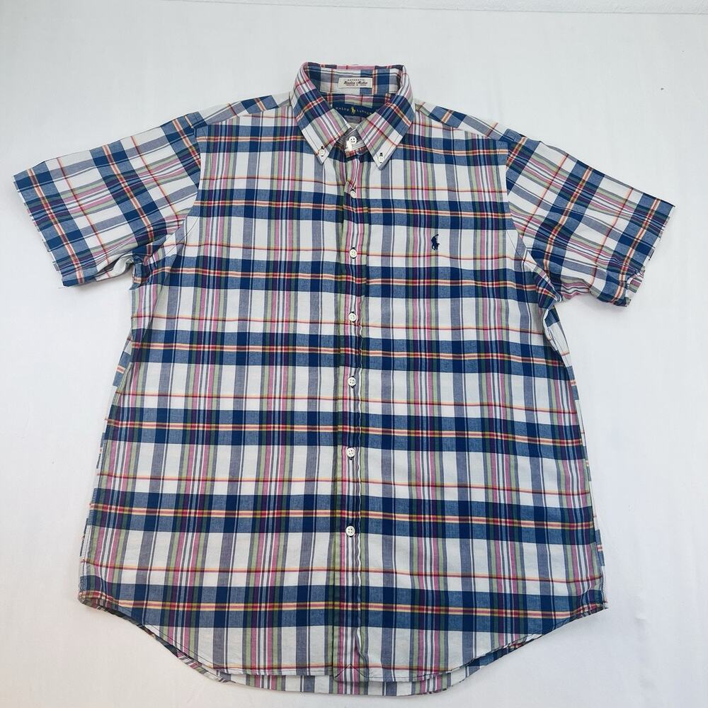 Ralph Lauren Men’s Short Sleeve Button Down Shirt Bleeding Madras Plaid Size L